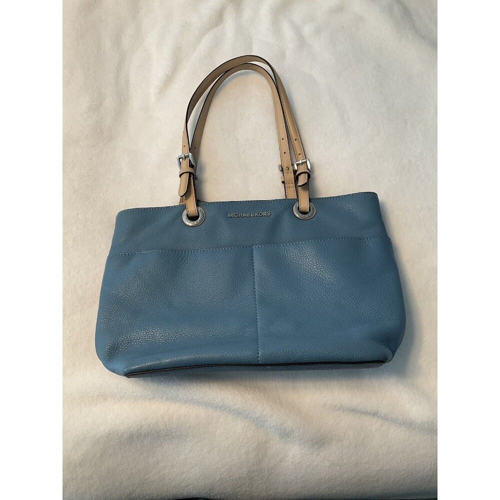 Michael Kors Women's Bedford Shoulder Tote Handbag Pebbled Leather Light Blue